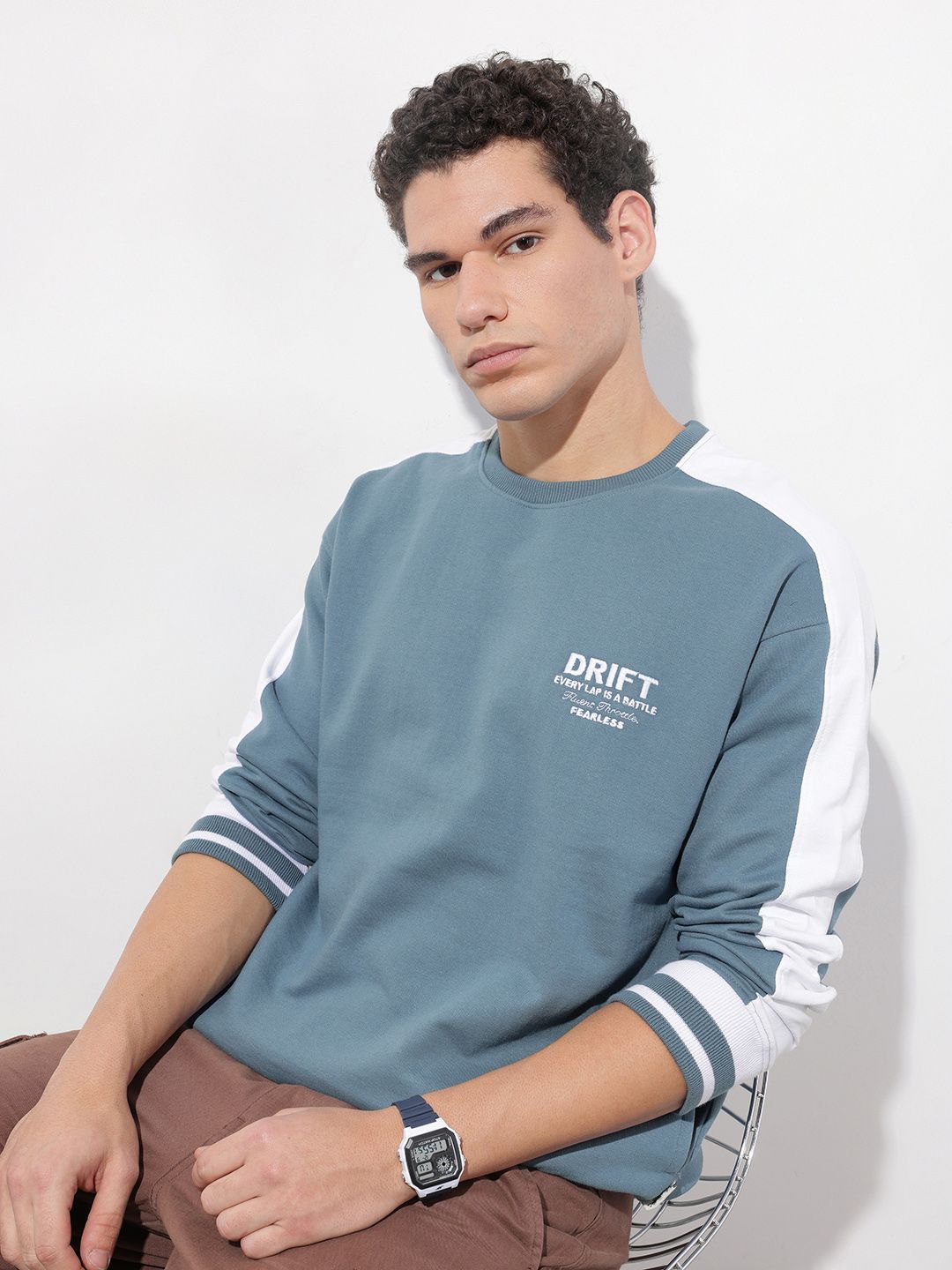 The Roadster Life Co. Typography Embroidered Relaxed Fit Sweatshirt