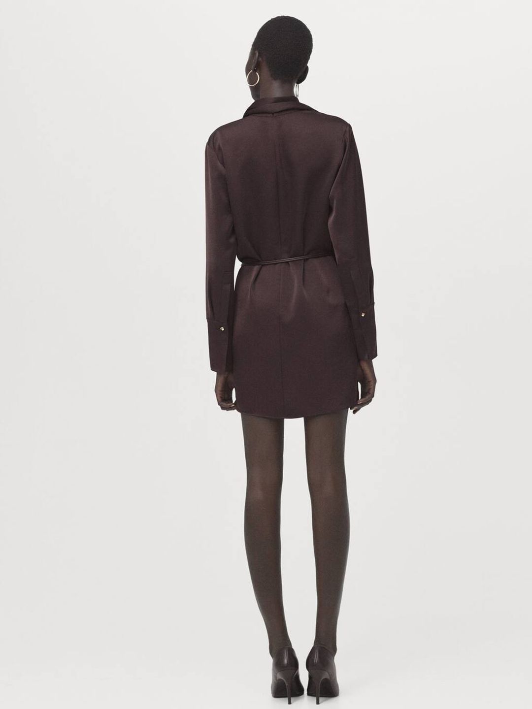 Satin Finish Belted Sheath Mini Dress with Scarf