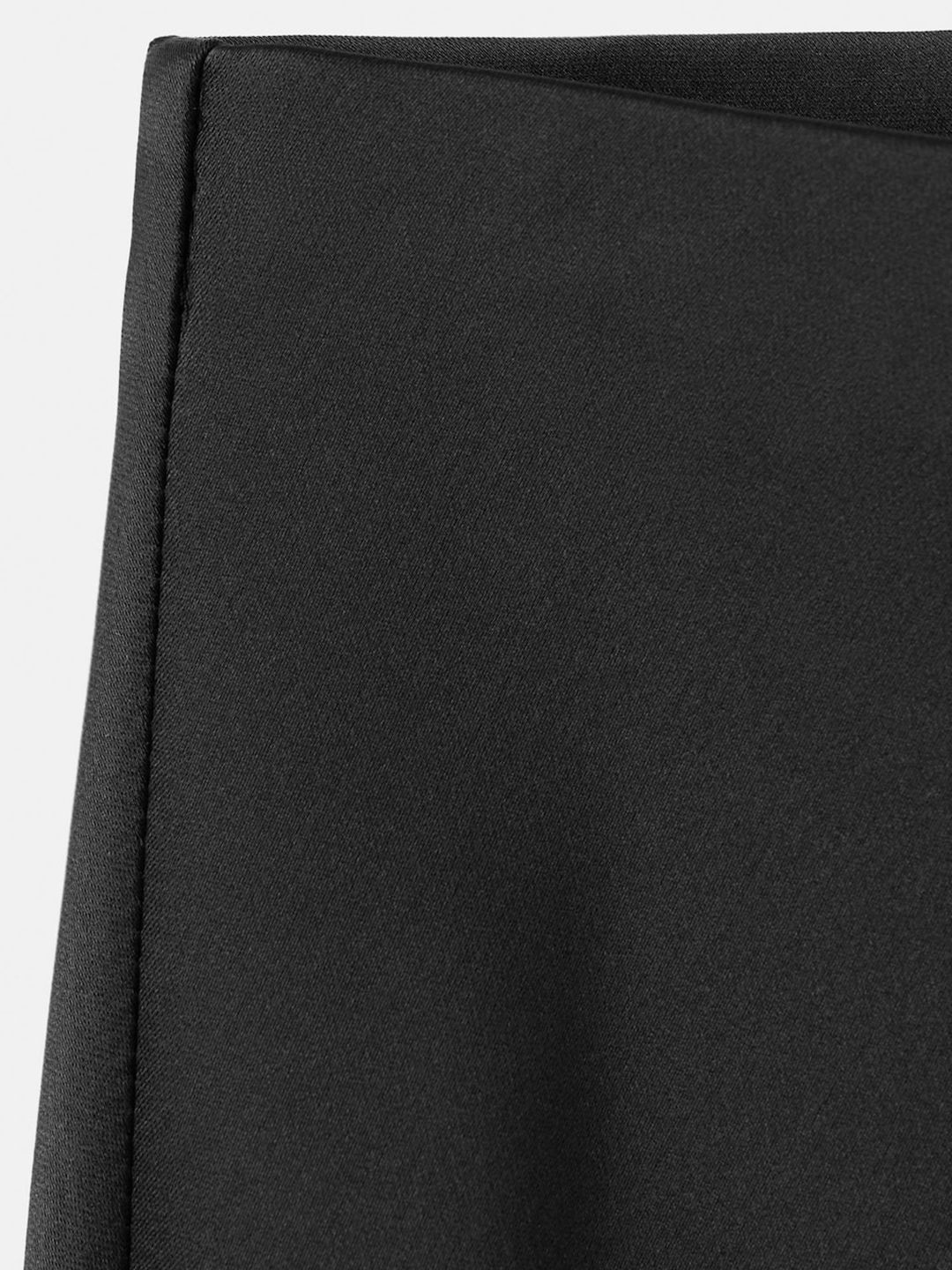 Mid-Rise Lace Inserts Satin Finish Straight Midi Skirt