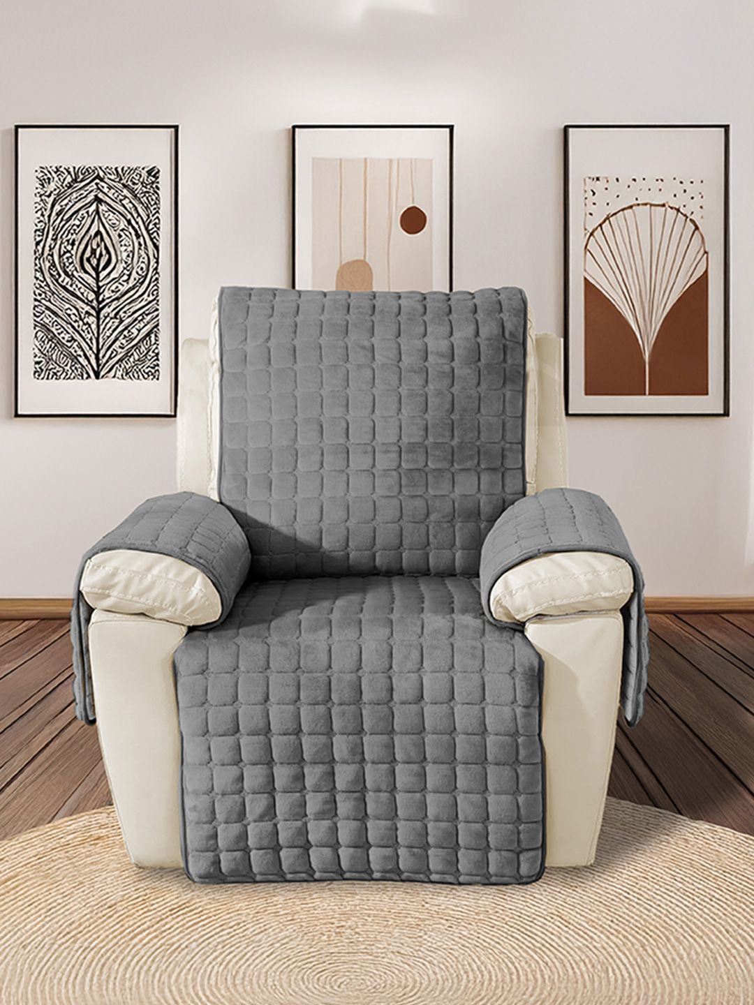 URBAN SPACE URBAN SPACE Grey 1 Seater Quilted Sofa Cover with Arms
