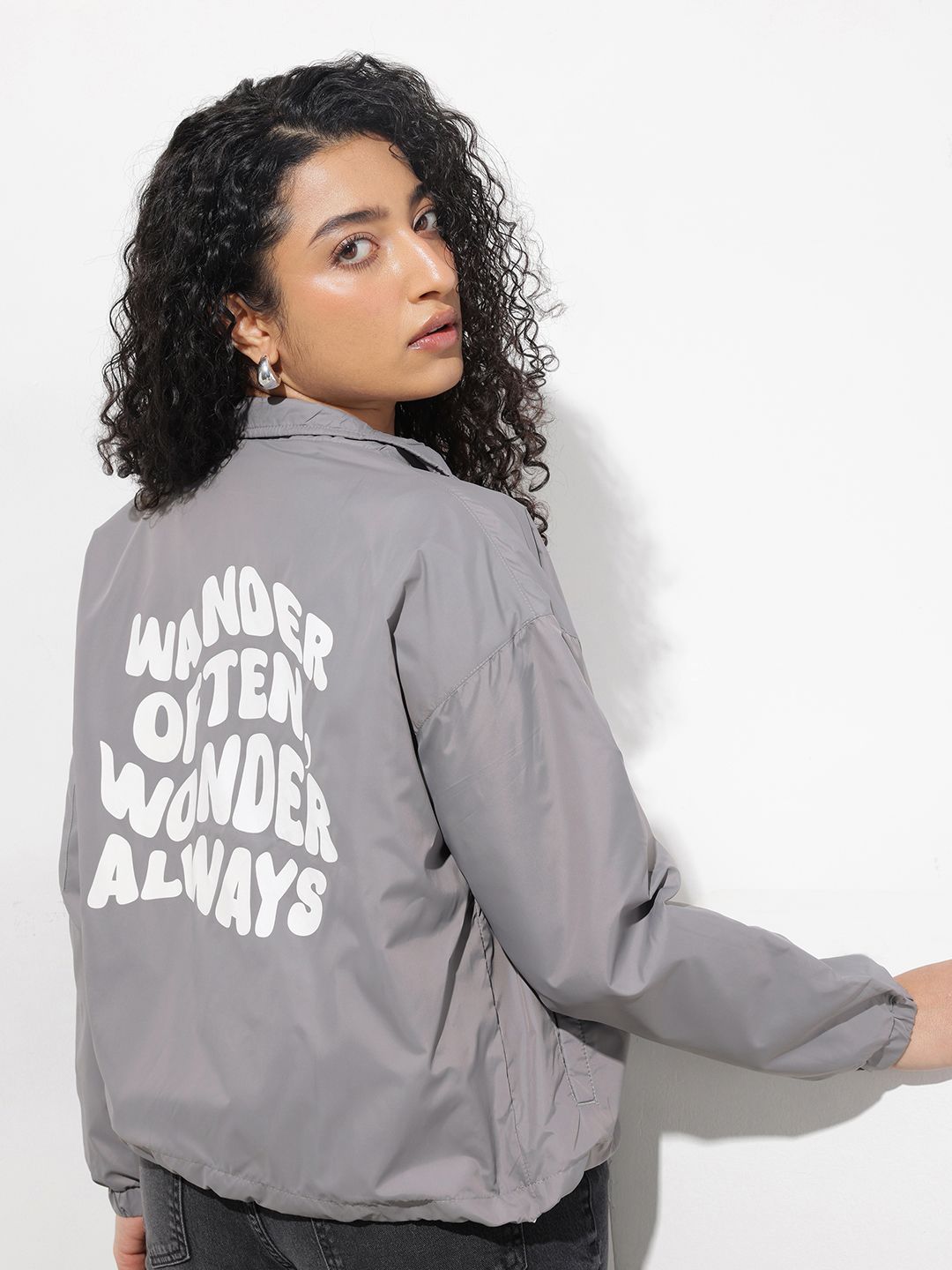 The Roadster Life Co. Typography Printed Spread Collar Sporty Jacket