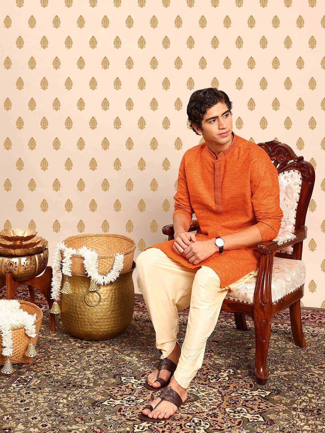 SOURAGYA Mandarin Collar Striped Kurta