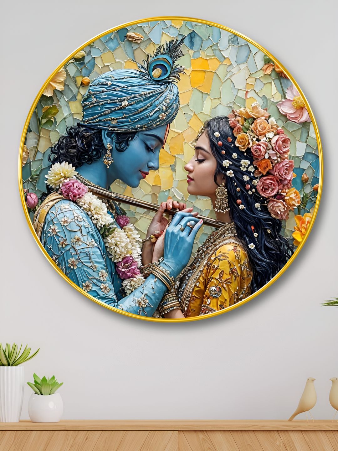 Myntra Elegant Homes Blue & Yellow Religious Canvas Wall Paintings