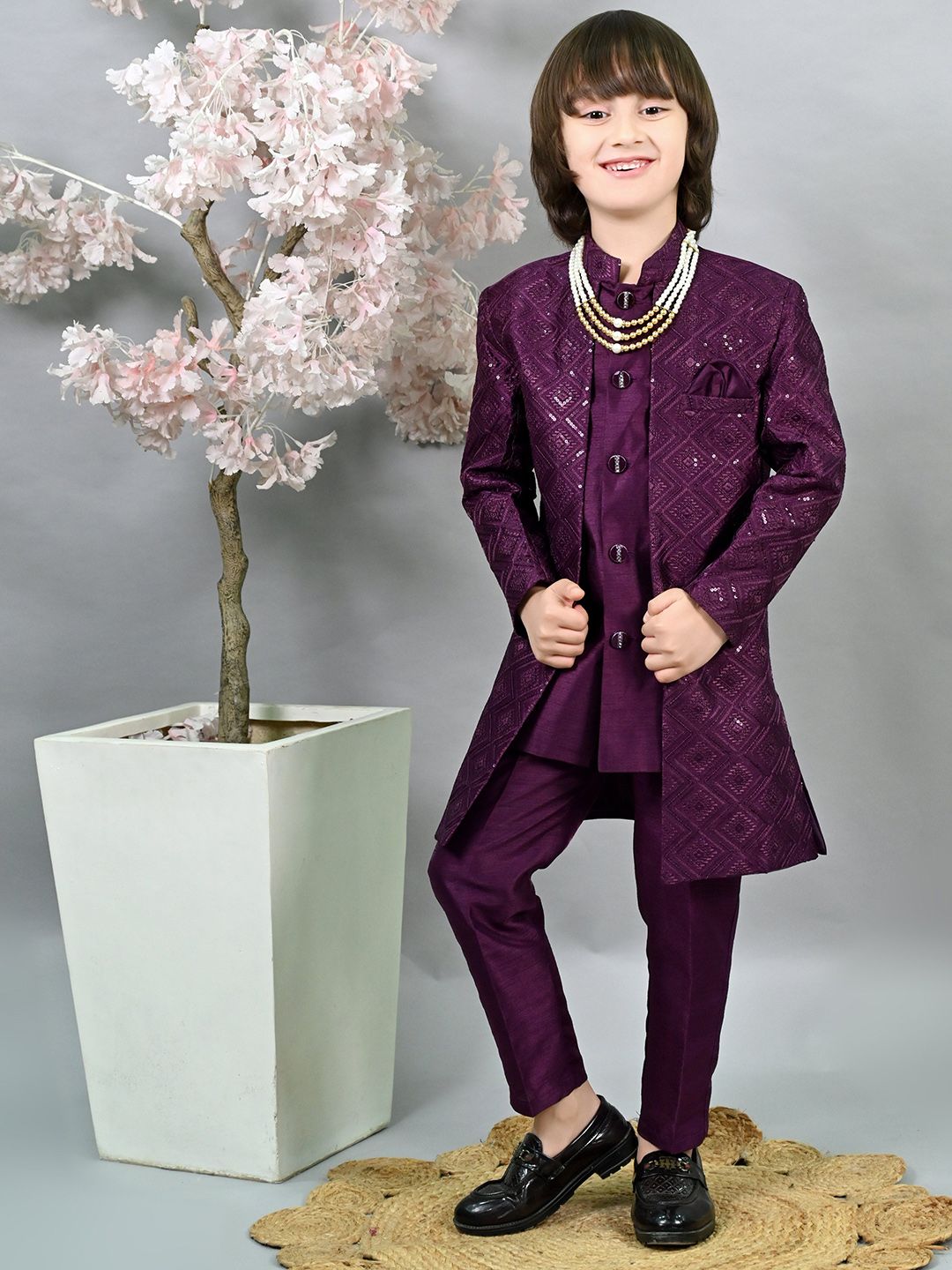 ahhaaaa Boys Sequin Embroidered Sherwani Set