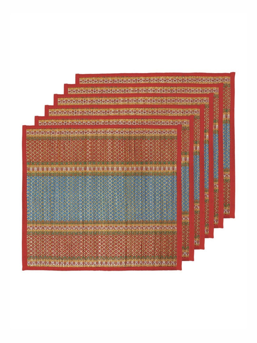 HOKIPO 6Pcs Red & Blue Patterned Floor Mats