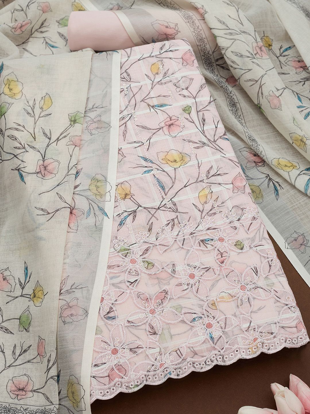 knee length dresses for ladies Barish Pure Linen Top & Dupatta