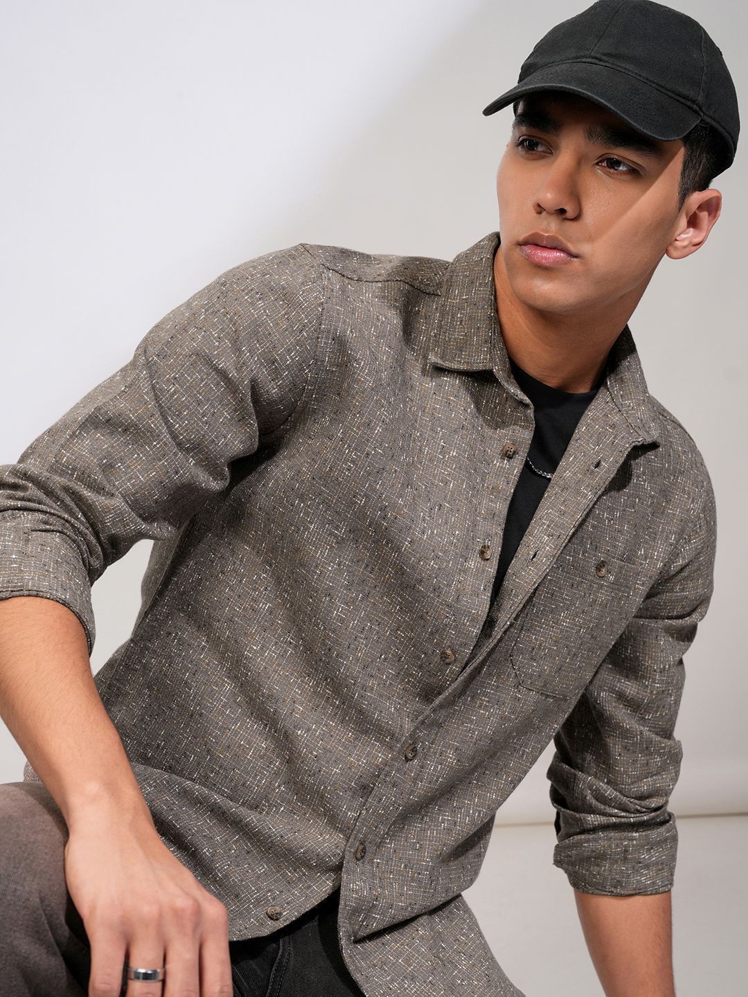 HIGHLANDER Men Textured Casual Checked Shirt