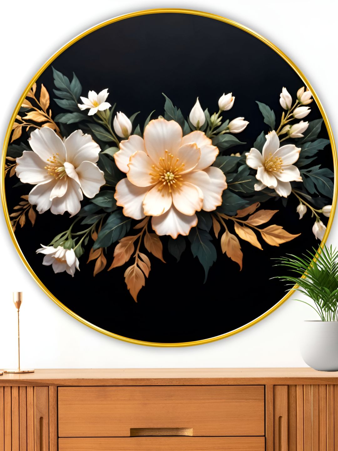 Myntra Elegant Homes Myntra Elegant Homes Black & White Wood Floral and Botanical Wall Paintings