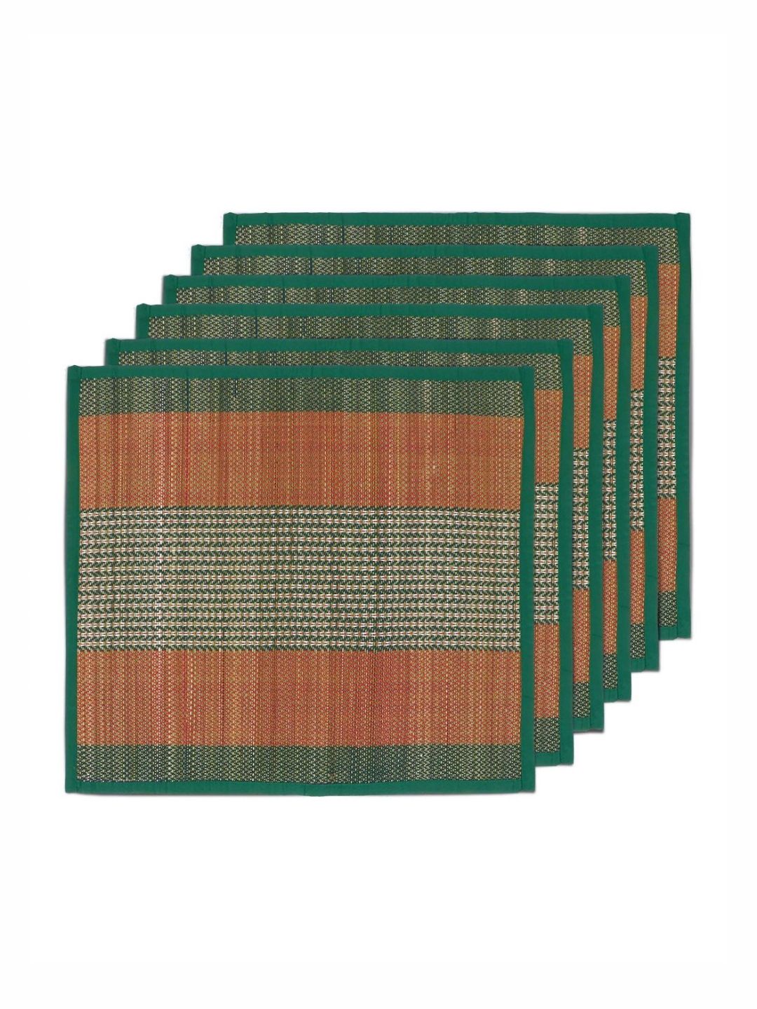 HOKIPO Set of 6 Orange & Green River Grass Patterned Floor Mats