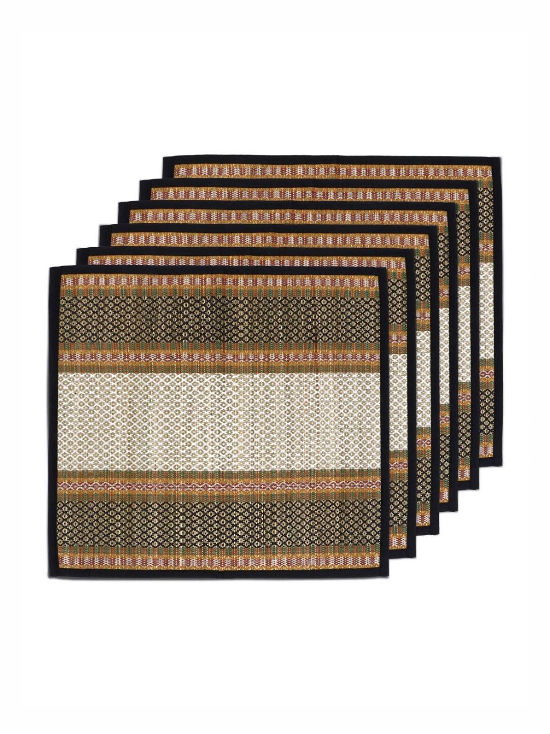 HOKIPO 6Pcs Black & White River Grass Patterned Floor Mats