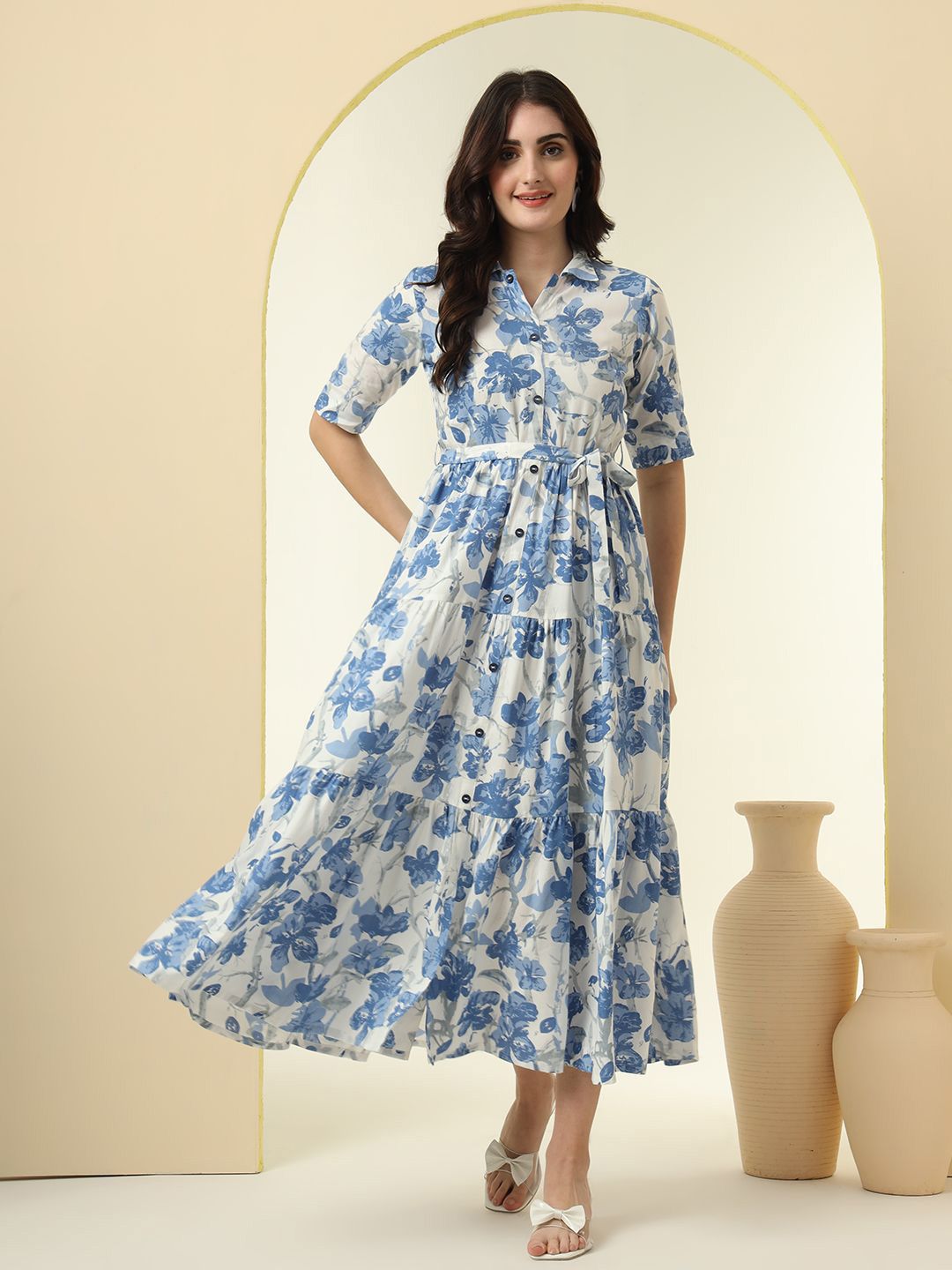 KALINI Floral Printed Fit & Flare Midi Dress