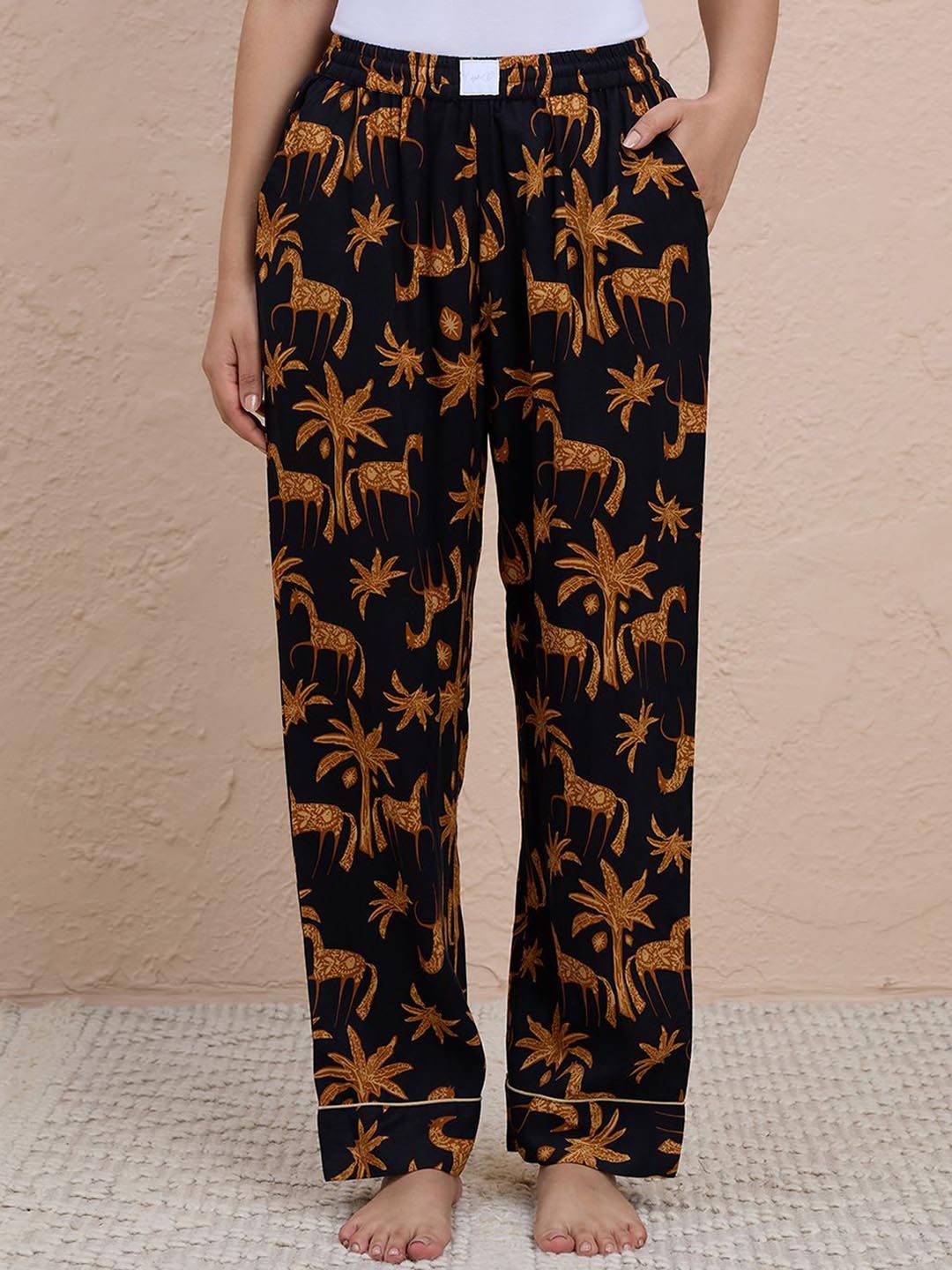 Nykd Printed Breezy Straight Lounge Pants With Elasticated Waist & Pockets