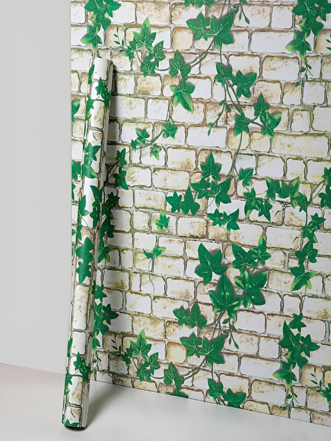 ANNA CREATIONS ANNA CREATIONS Grey & Green Leaf-Brick Printed Self-Adhesive Waterproof Wallpaper