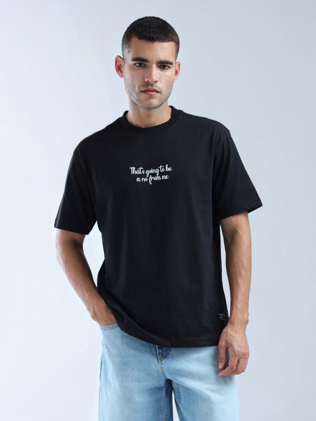 Flying Machine Men Typography Printed Round Neck Cotton Relaxed Fit T-shirt