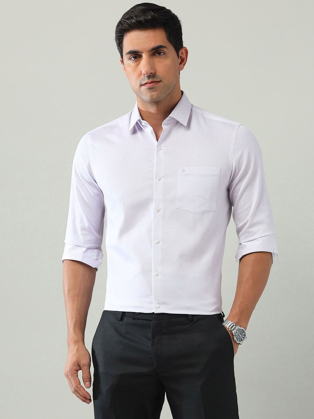 Arrow Men Slim Fit Spread Collar Textured Cotton Casual Shirt