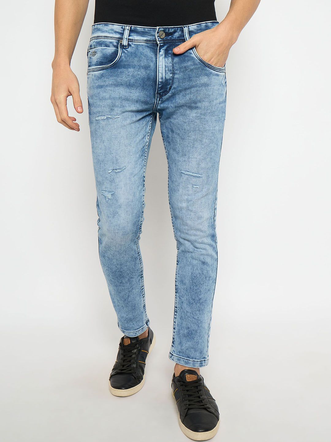 Duke Men Low Distress Heavy Fade Stretchable Jeans