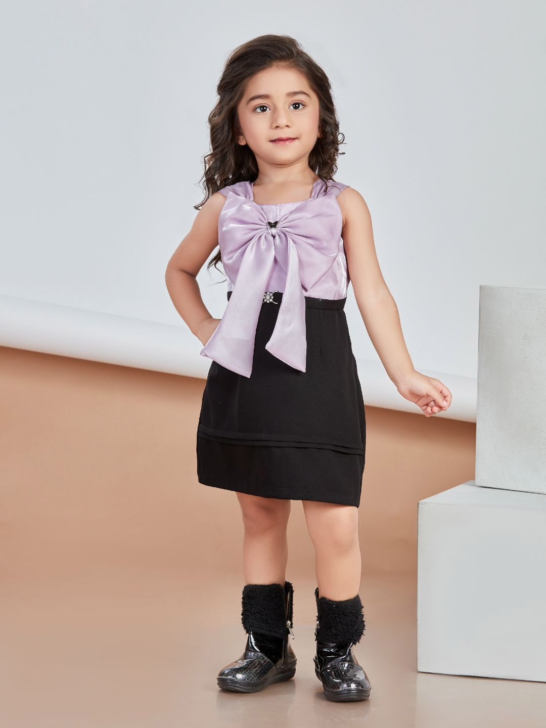 Peppermint Girls Colourblocked Chiffon Fit & Flare Dress