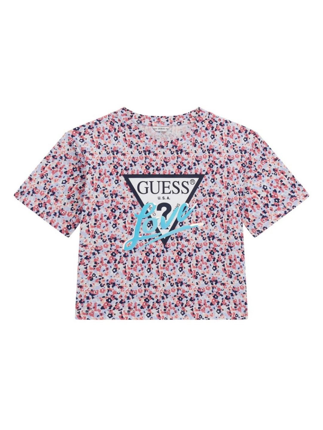 GUESS kids Girls Floral Printed Round Neck Cotton T-shirt