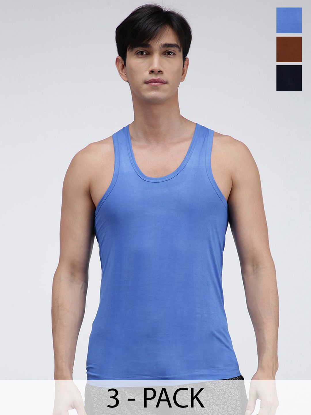 AMUL COMFY Pack Of 3 Pure Cotton Undershirt Innerwear Vests AC-CVESTRN-SB-LB-NY-S-3PC