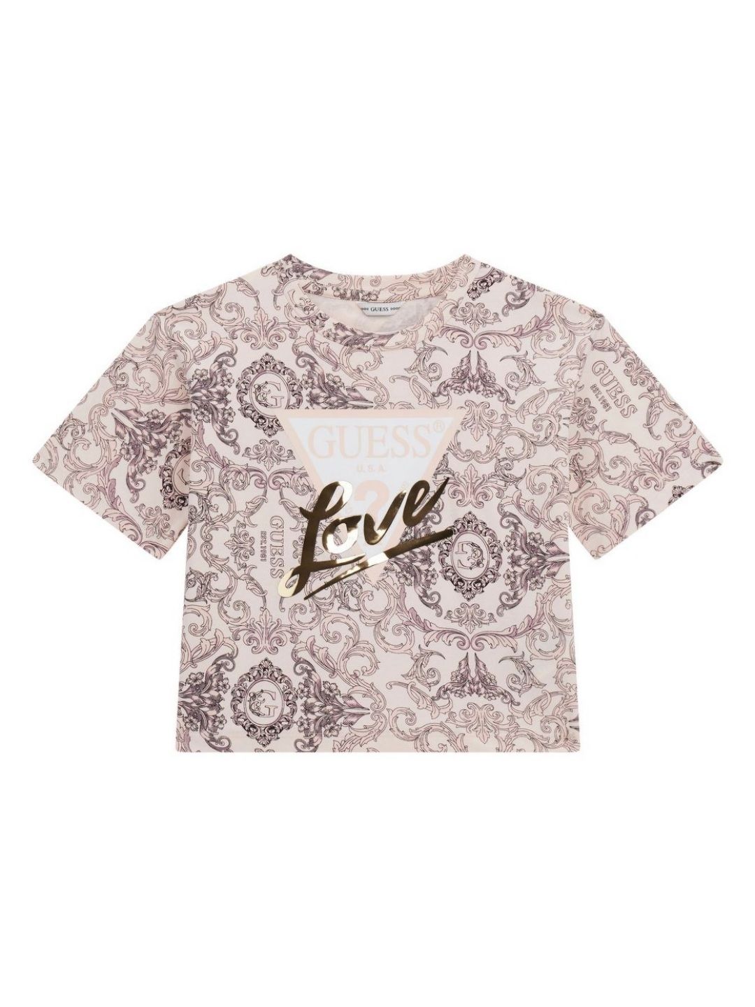 GUESS kids Girls Floral Printed Round Neck Cotton Boxy T-shirt