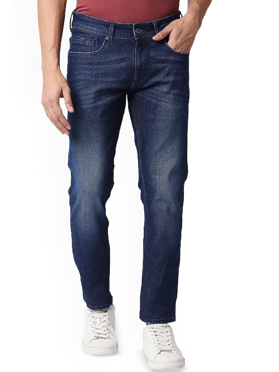 Basics Men Jean Slim Fit Low-Rise Low Distress Light Fade Stretchable Jeans
