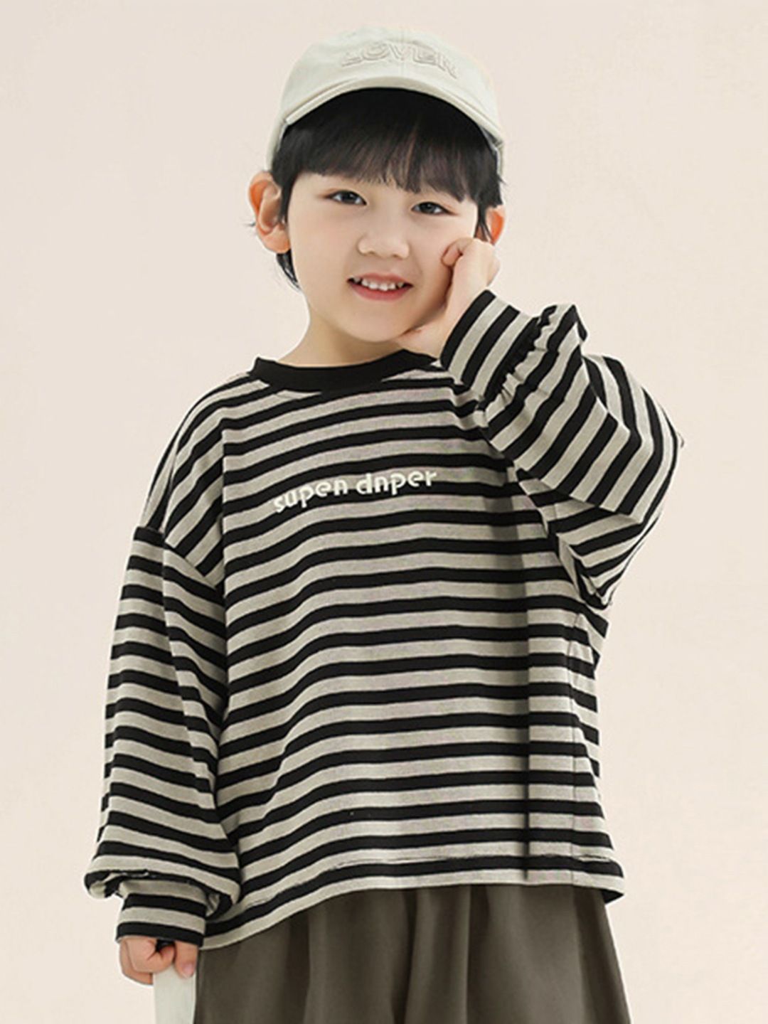 LULU & SKY Boys Striped Round Neck Cotton Oversized T-shirt