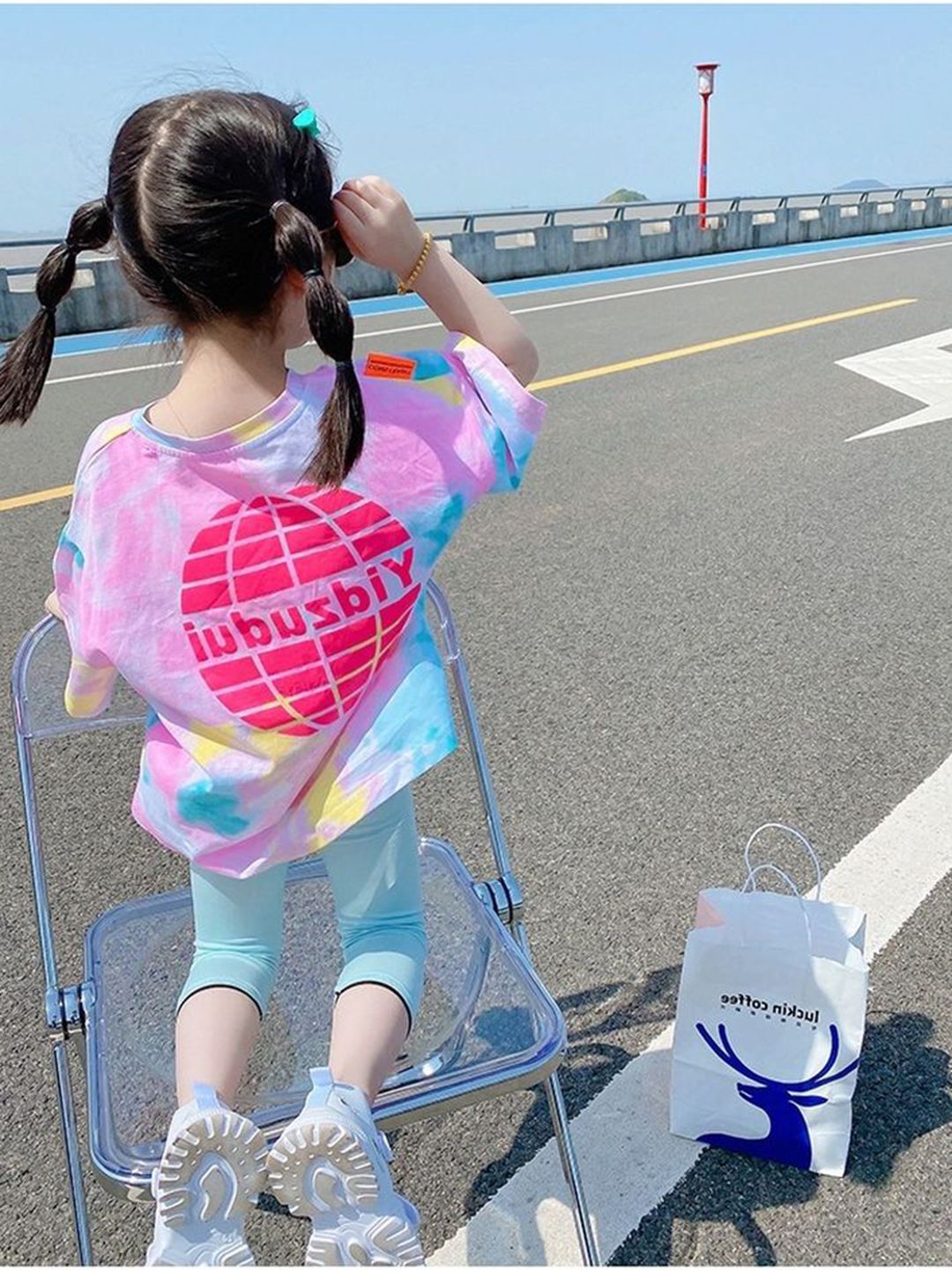 LULU & SKY Girls Dyed Round Neck T-shirt
