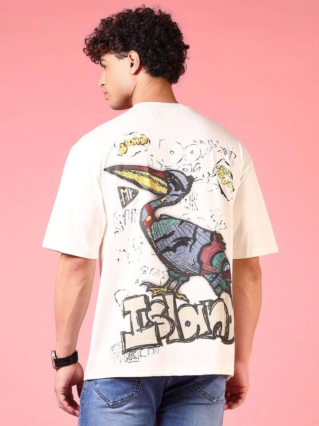V-Mart Men Graphic Printed Round Neck Cotton Oversized T-shirt