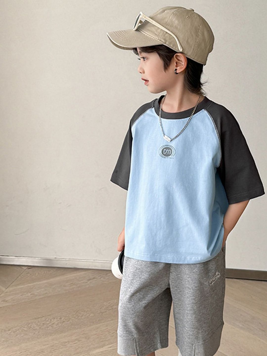 LULU & SKY Boys Colourblocked Round Neck Cotton Oversized T-shirt