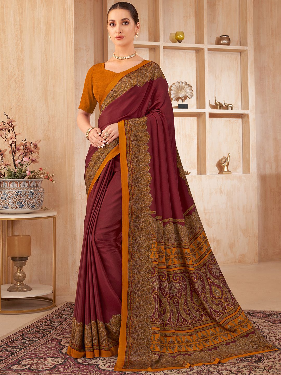 Mitera Floral Silk Blend Jamdani Saree