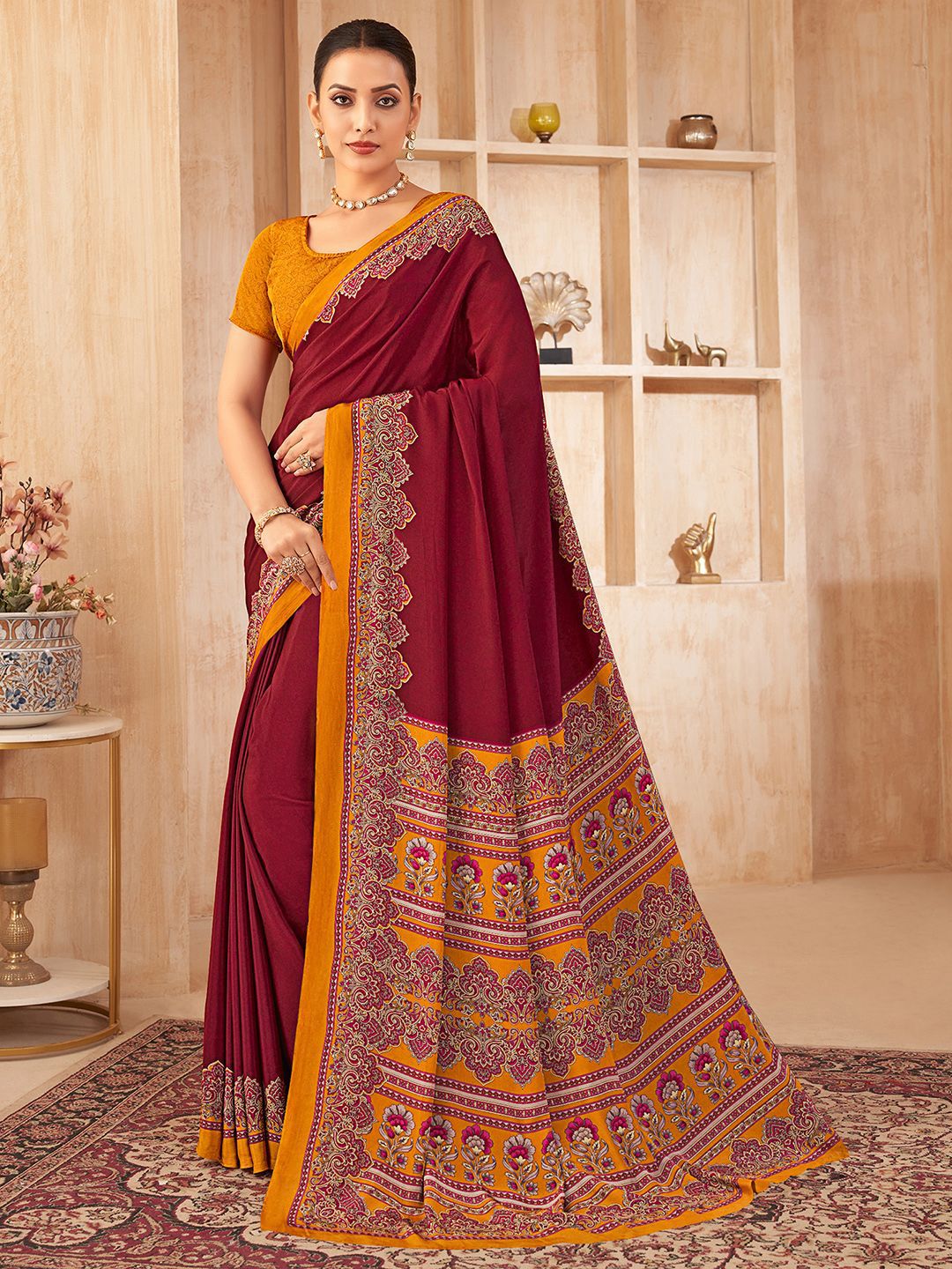 Mitera Floral Silk Blend Jamdani Saree