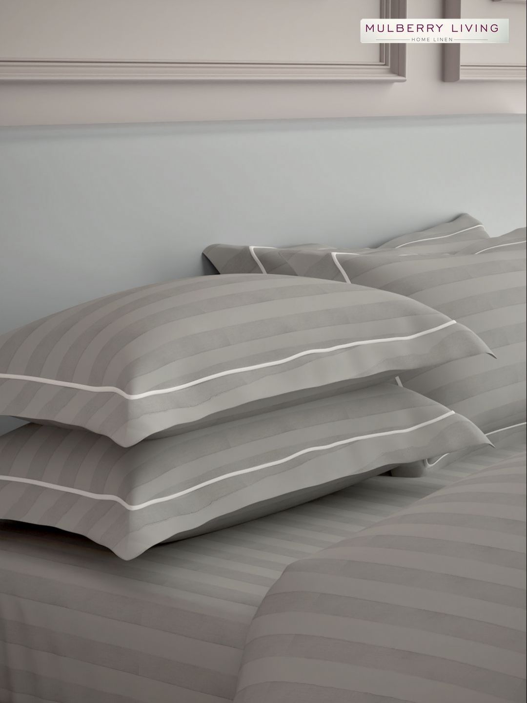 Mulberry Living Mulberry Living Elysian Stripes Grey 2 Pieces Striped Pure Cotton Rectangle Pillow Covers