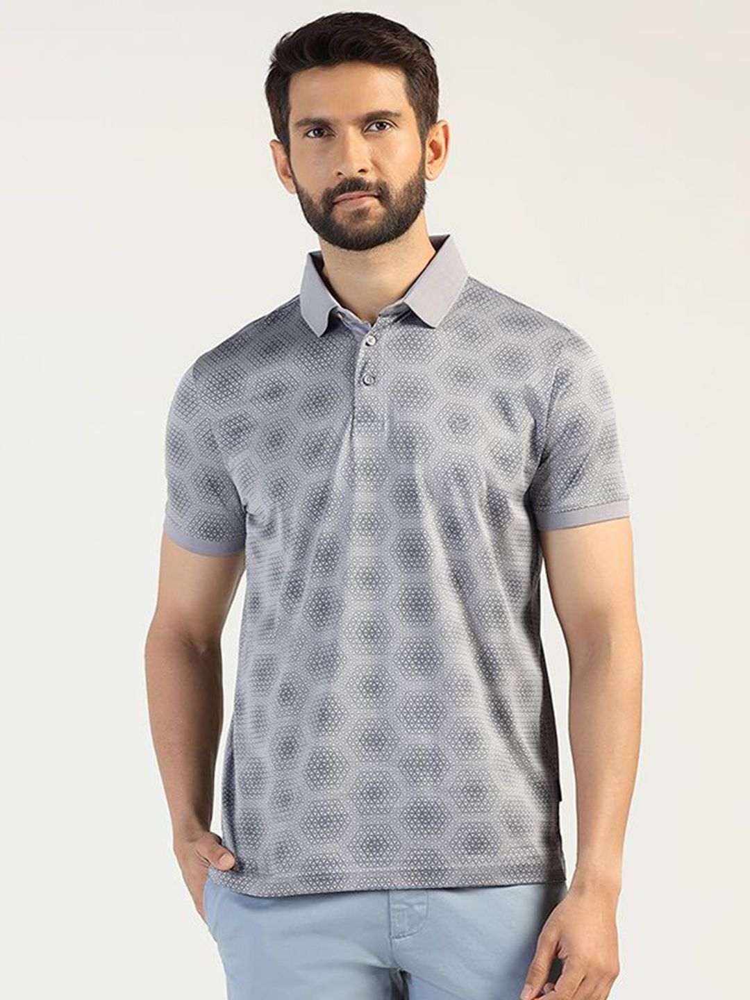 Blackberrys Men Geometric Printed Polo Collar Cotton Slim Fit T-shirt