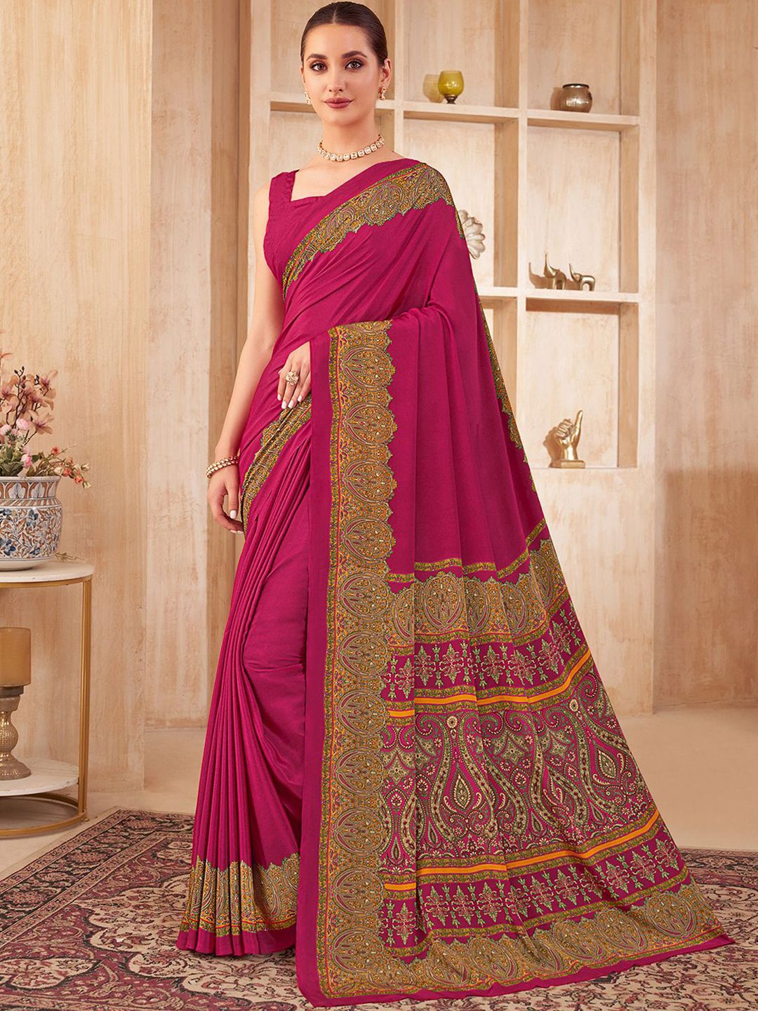 Mitera Floral Silk Blend Jamdani Saree