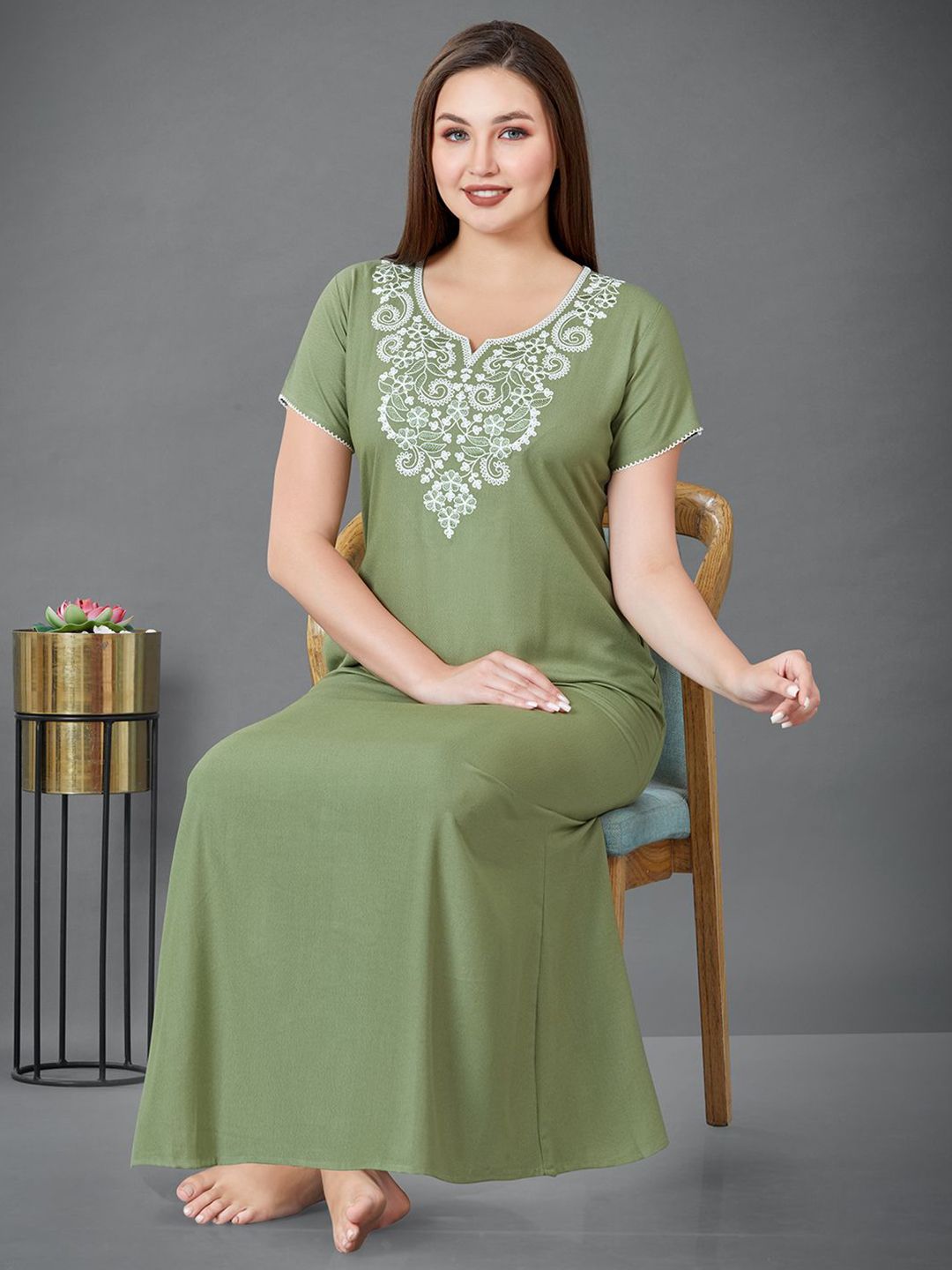 Sand Dune Embroidered Yoke Maxi Nightdress