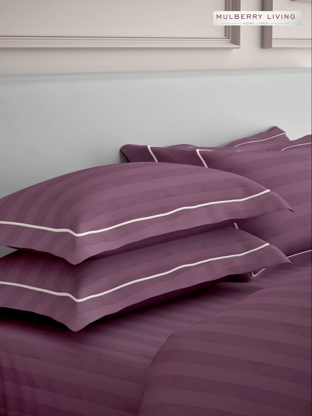 Mulberry Living Mulberry Living Elysian Stripes Maroon 2 Pcs Striped Pure Cotton Rectangle Pillow Covers
