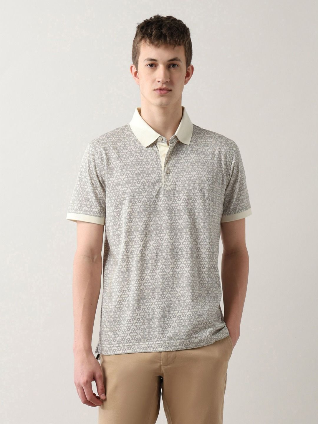 Arrow Men Floral Printed Polo Collar Cotton T-shirt