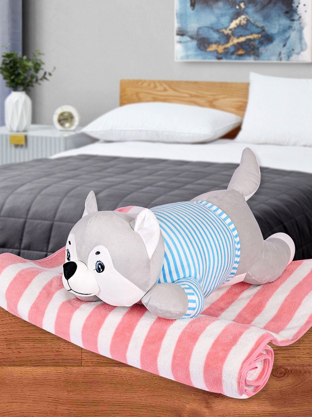 Besties Grey Sleeping Husky Dog 40 Cm Stuff Toy