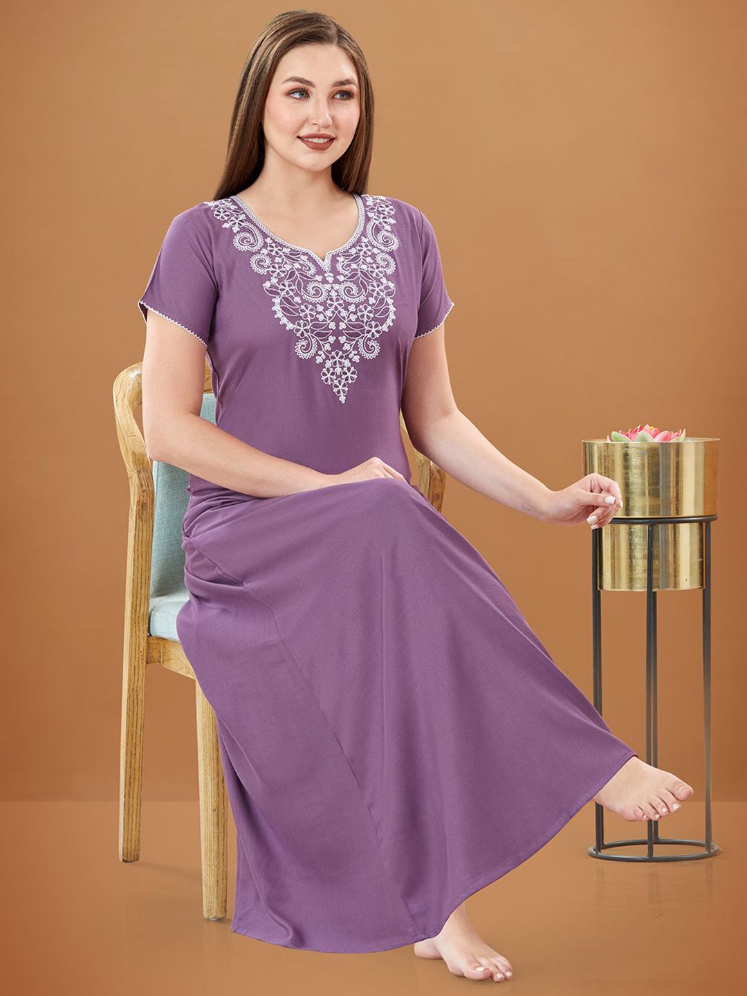 Sand Dune Embroidered Yoke Maxi Nightdress