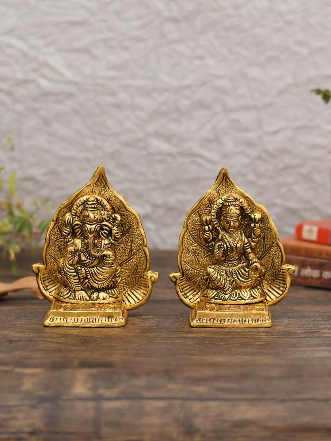 CRAFTAM Gold-Toned and Black Laxmi Ganesh Metal Religious Idol Showpiece