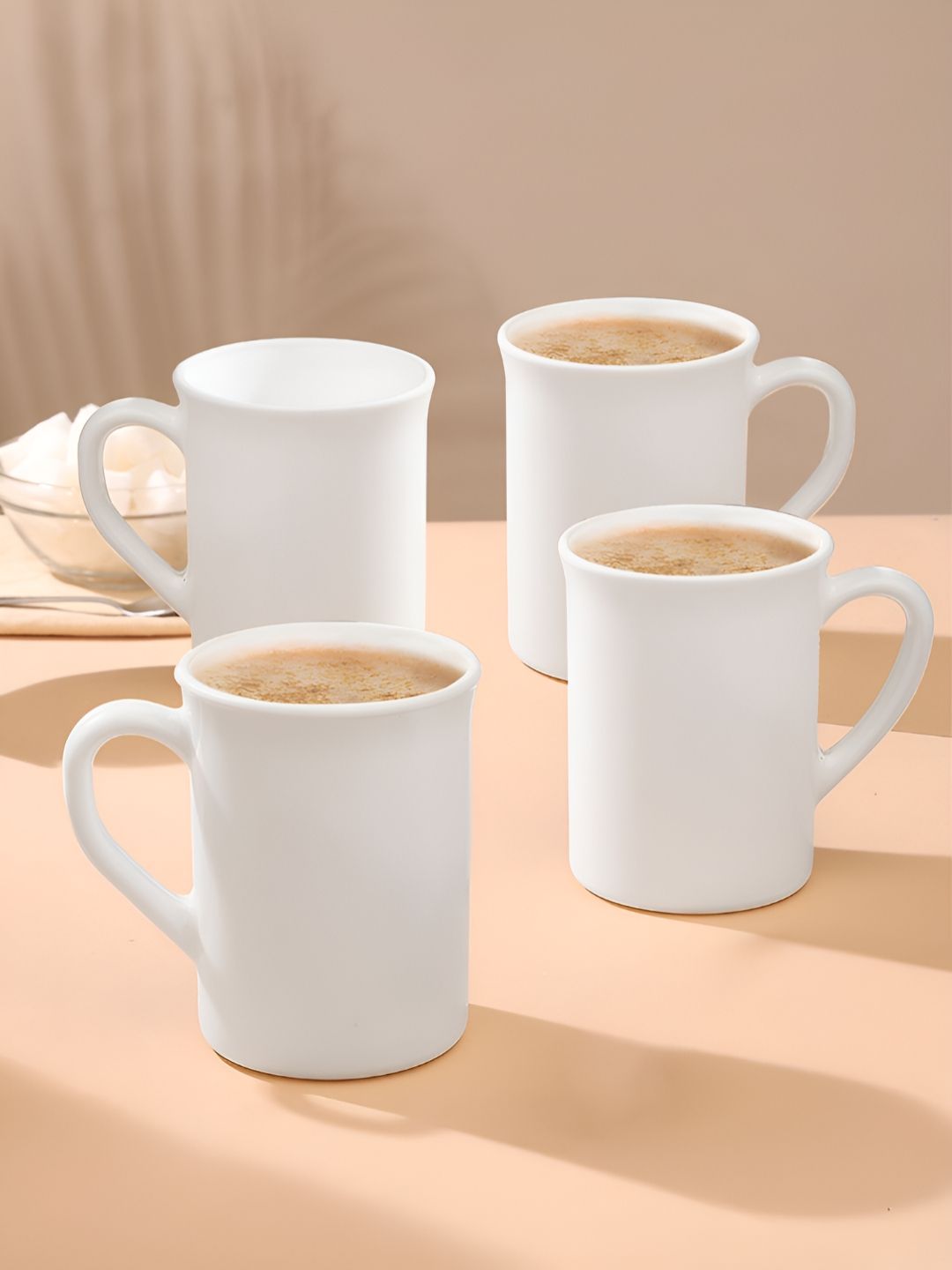 Larah by BOROSIL Love White Opalware Microwave Safe 4 Piece Mugs-350ml