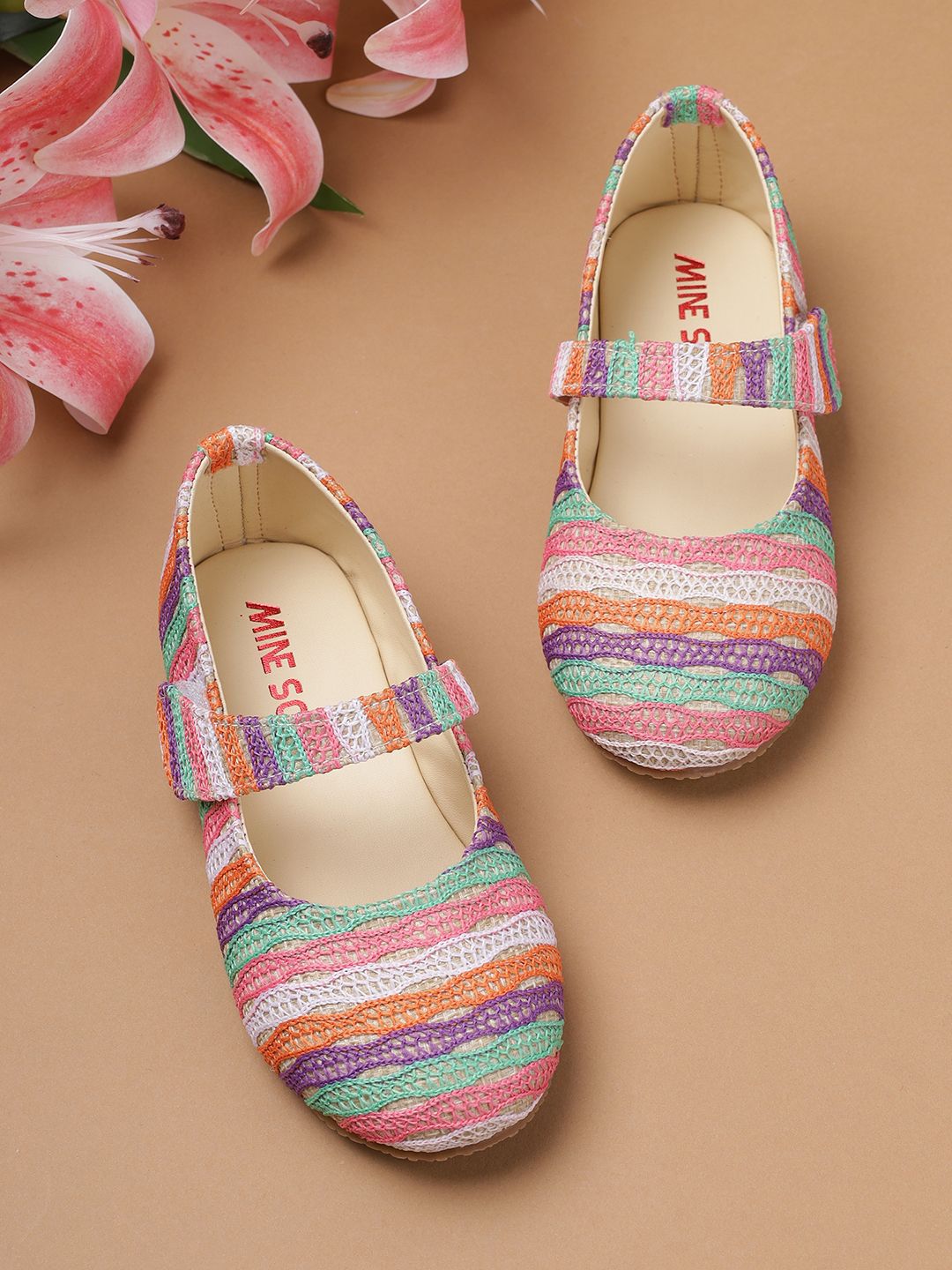 Minesole Girls Woven Design PU Flatforms