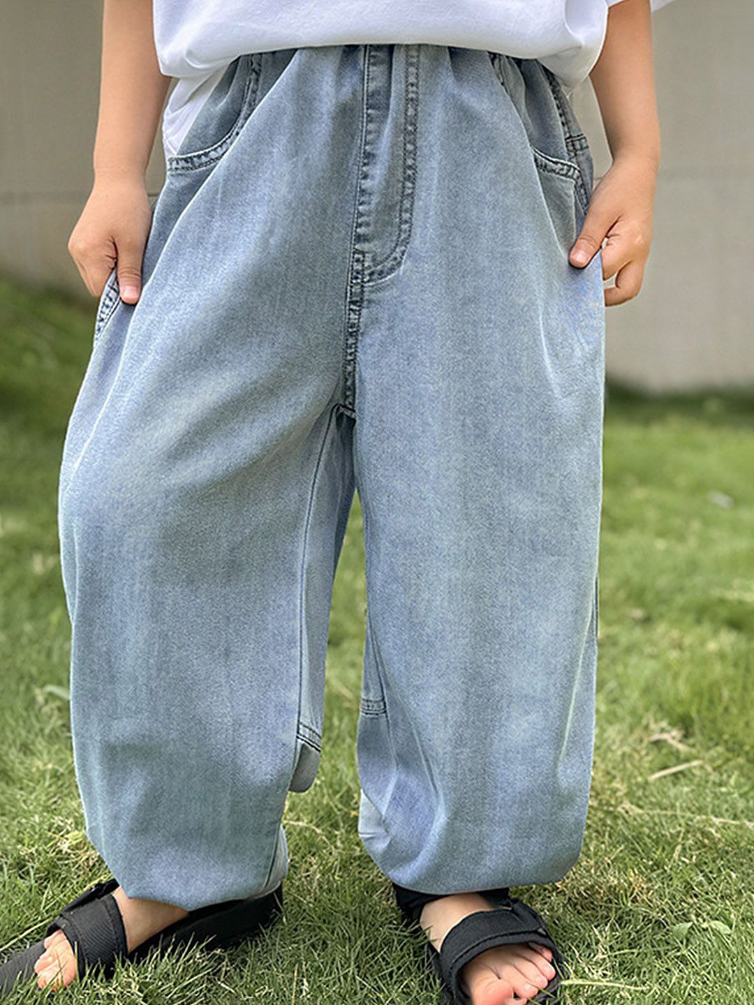 LULU & SKY Boys Wide Leg Mildly Distressed Jeans