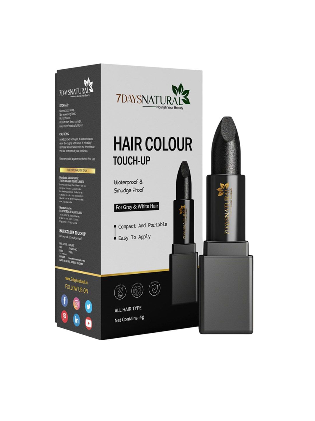 7DAYSNATURAL 7DAYSNATURAL Hair Colour Stick With Natural Pigments & Vitamin E For Root Touch Up - 4G