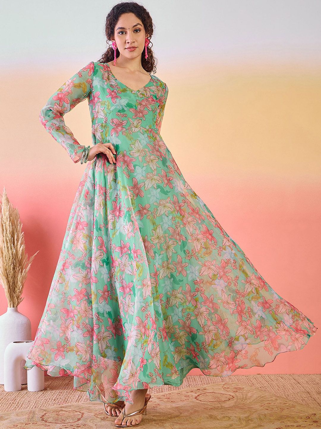 floral maxi dress india Kyra | Maxi Dress | Pepper Charcoal Grey Floral - Boho Relaxed Fit Gauze Cotton