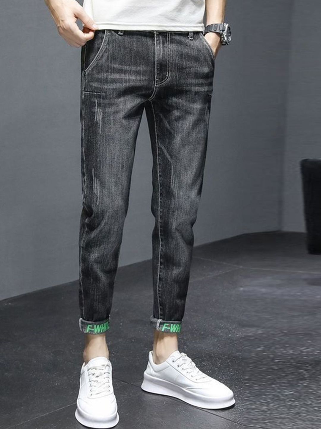 HERE&NOW Men Slash Knee Heavy Fade Jeans