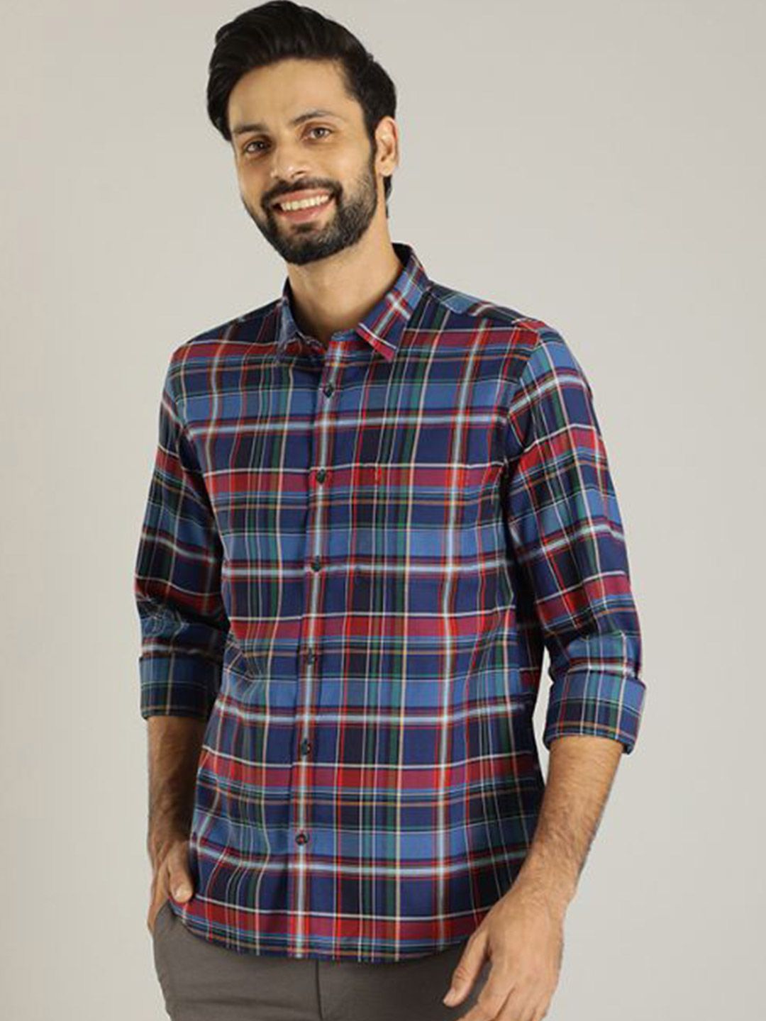 Indian Terrain Indian Terrain Men Slim Fit Tartan Checks Opaque Checked Casual Shirt