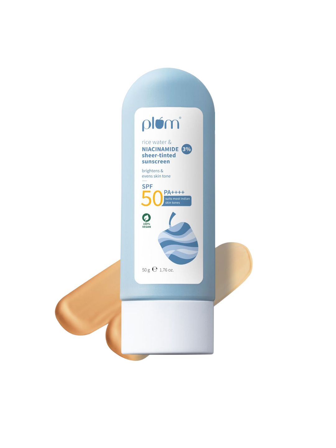 Plum Plum Rice Water & 3% Niacinamide Sheer-Tinted Sunscreen SPF 50 PA ++++  - 50 g