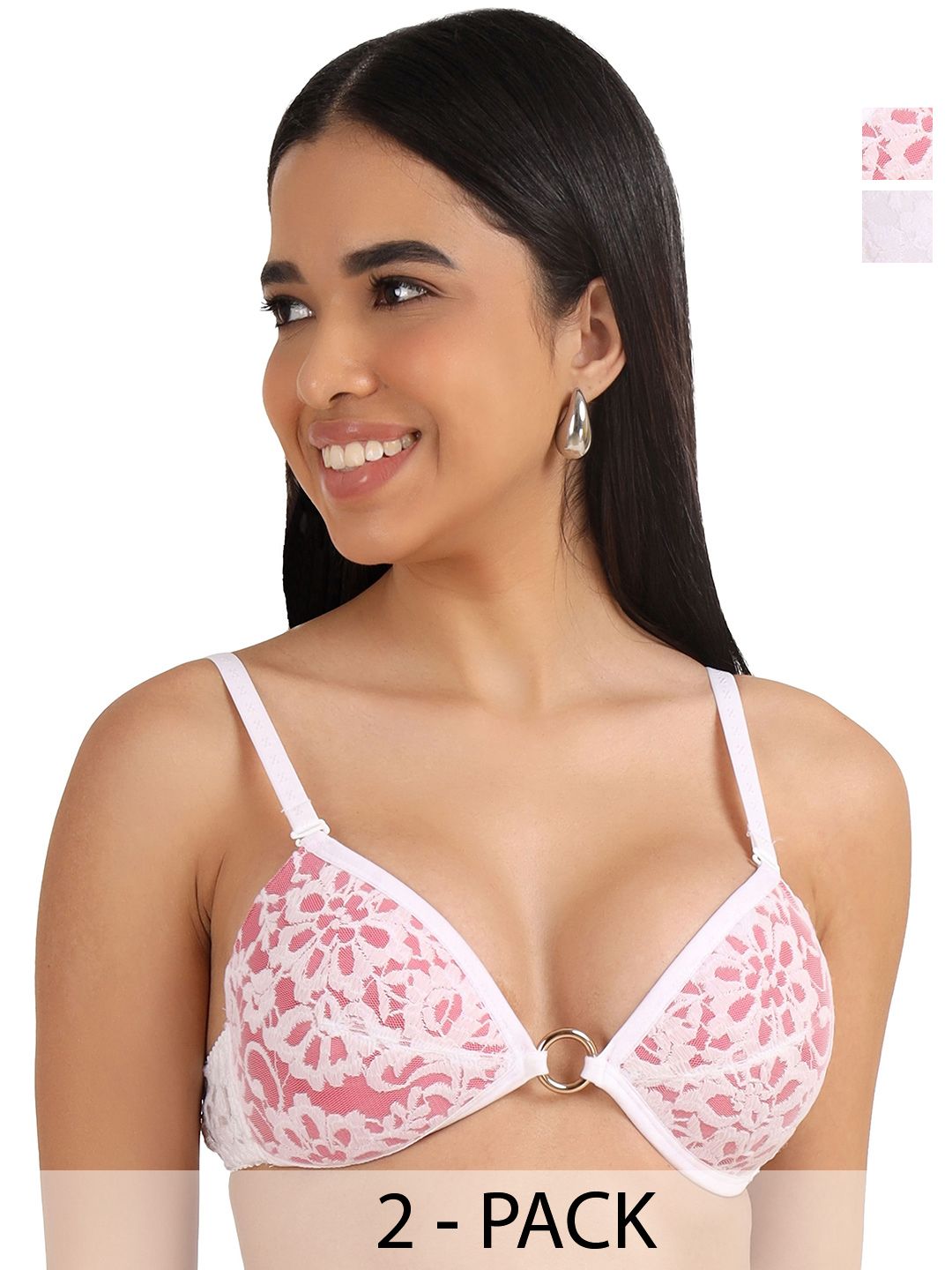 SELFCARE Pack Of 2 Abstract Half Coverage Lightly Padded Plunge Bra