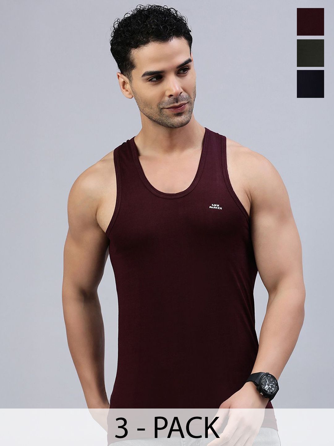 LUX PARKER Pack Of 3 Pure Cotton Basic Vests LUX_PARKER_COL_RN_3PC
